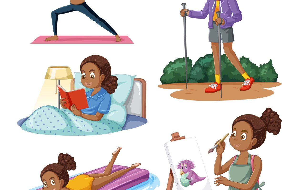 African American Girl Doing Different Activities illustration